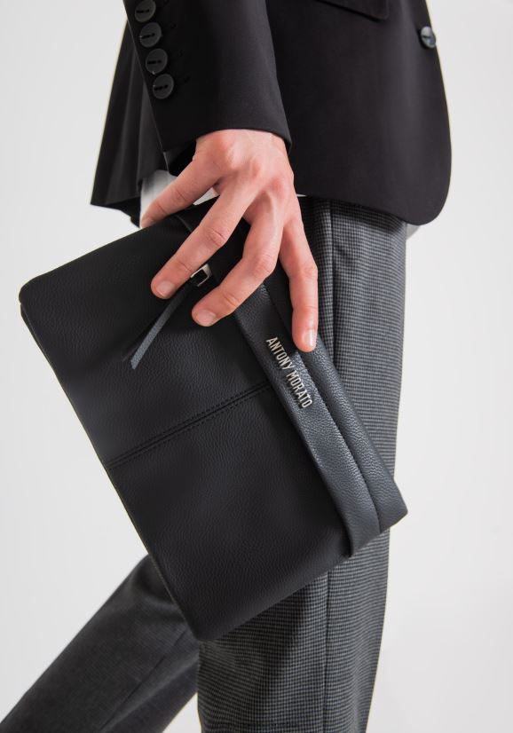 accesorios hombres negro 24JL2B367 bolso de piel sintética con logo de metal Antony Morato