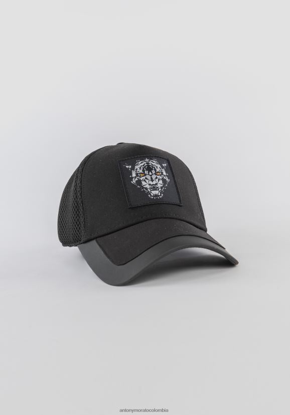 accesorios hombres negro 24JL2B383 gorra de béisbol de popelina con parche de tigre Antony Morato