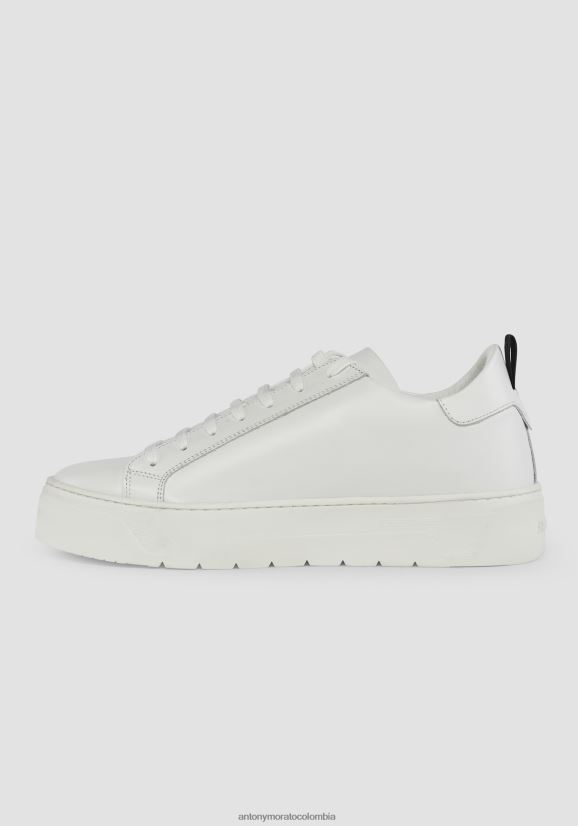calzado hombres blanco 24JL2B315 Zapatillas bajas acampanadas de 100 % piel con logo lateral Antony Morato