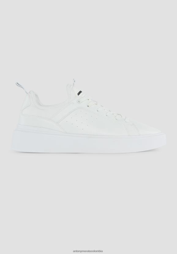 calzado hombres blanco 24JL2B320 Zapatillas bajas barnet de piel sintética abatanada con calcetines de tejido elástico tono sobre tono Antony Morato