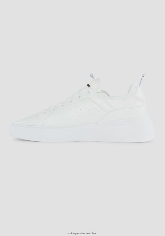 calzado hombres blanco 24JL2B320 Zapatillas bajas barnet de piel sintética abatanada con calcetines de tejido elástico tono sobre tono Antony Morato