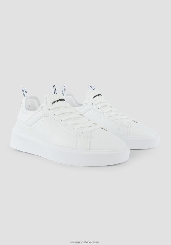 calzado hombres blanco 24JL2B320 Zapatillas bajas barnet de piel sintética abatanada con calcetines de tejido elástico tono sobre tono Antony Morato