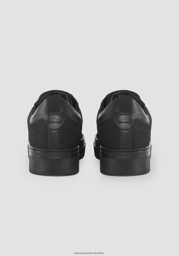 calzado hombres negro 24JL2B298 zapatillas bajas atrevidas de metal con detalles de cuero Antony Morato