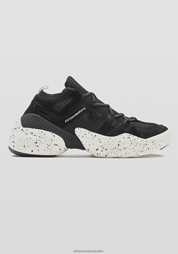 calzado hombres negro 24JL2B325 zapatillas running oslo de punto con detalles de ante sintético Antony Morato