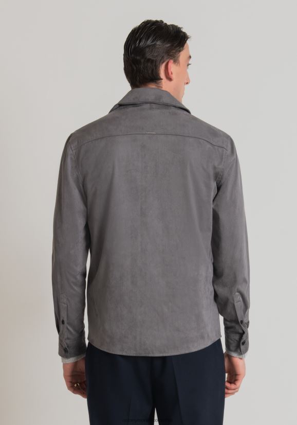 ropa hombres 9074 24JL2B133 Camisa regular de corte recto en tejido elástico efecto ante. Antony Morato