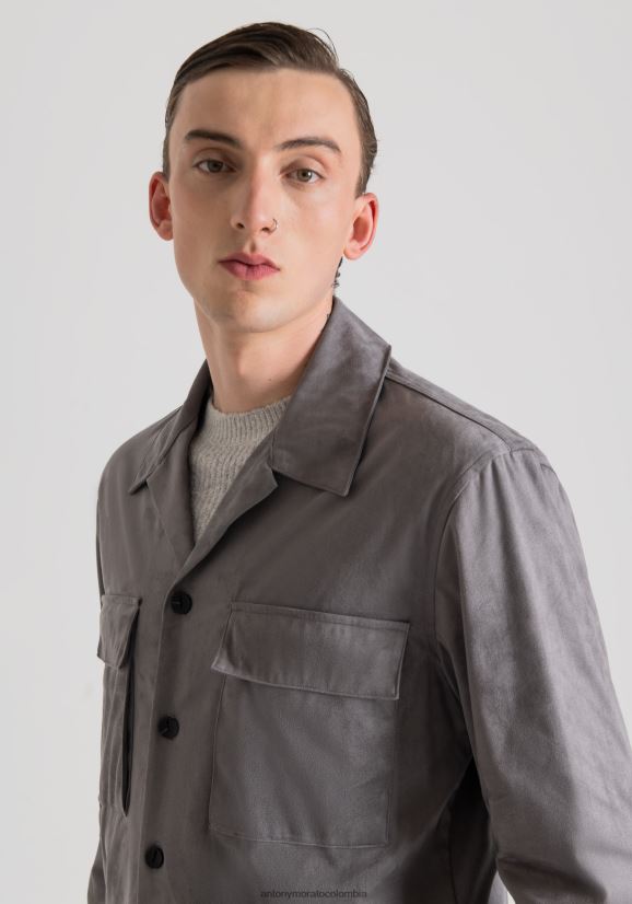 ropa hombres 9074 24JL2B133 Camisa regular de corte recto en tejido elástico efecto ante. Antony Morato