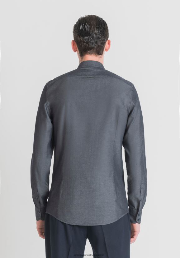 ropa hombres azul claro 24JL2B115 Camisa napoli slim fit de puro algodón de fácil planchado con efecto denim Antony Morato