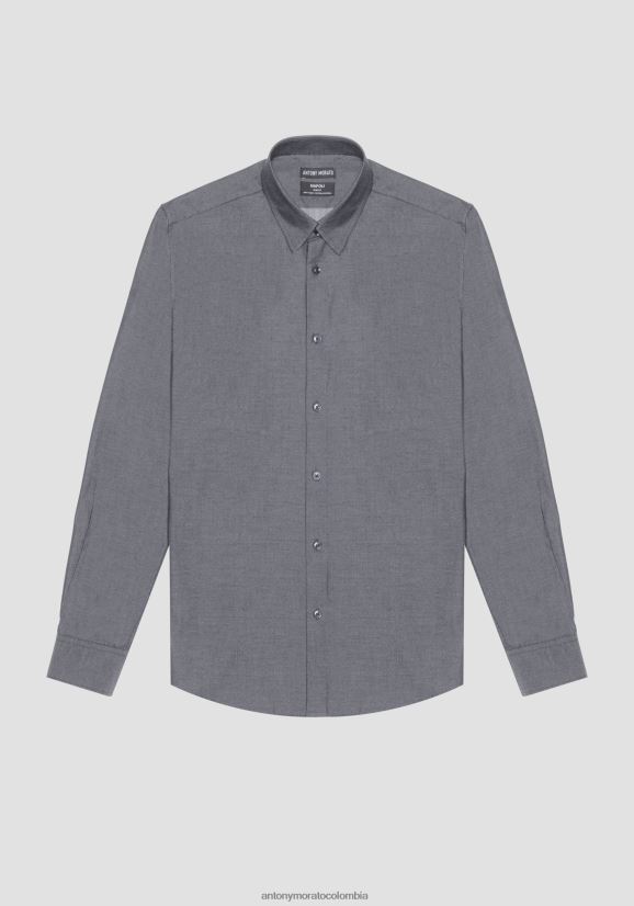 ropa hombres azul claro 24JL2B115 Camisa napoli slim fit de puro algodón de fácil planchado con efecto denim Antony Morato