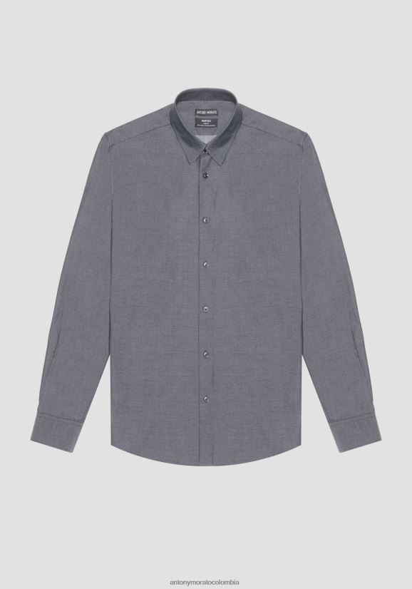 ropa hombres azul claro 24JL2B115 Camisa napoli slim fit de puro algodón de fácil planchado con efecto denim Antony Morato