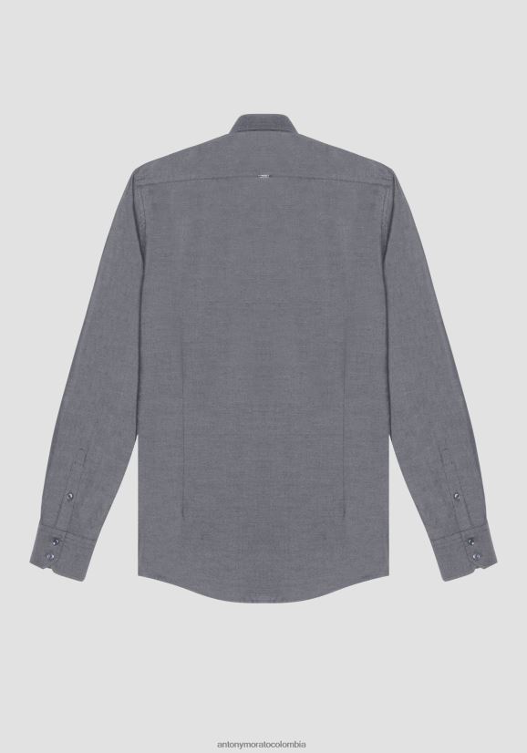 ropa hombres azul claro 24JL2B115 Camisa napoli slim fit de puro algodón de fácil planchado con efecto denim Antony Morato