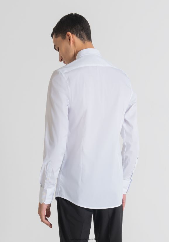 ropa hombres blanco 24JL2B130 Camisa milano superslim fit de popelín fresco de mezcla de algodón elástico Antony Morato