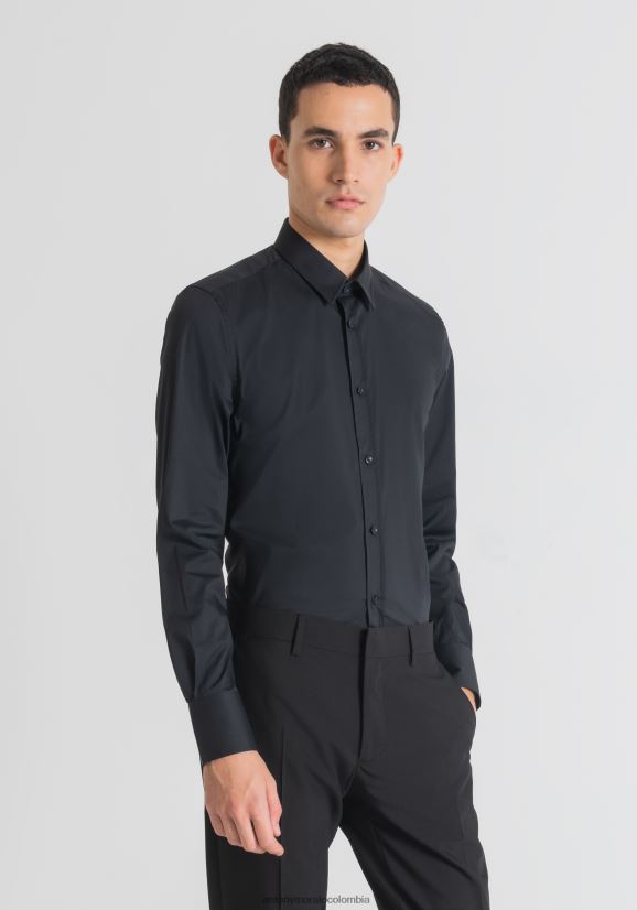 ropa hombres negro 24JL2B110 Camisa milano superslim fit de popelín fresco de mezcla de algodón elástico Antony Morato