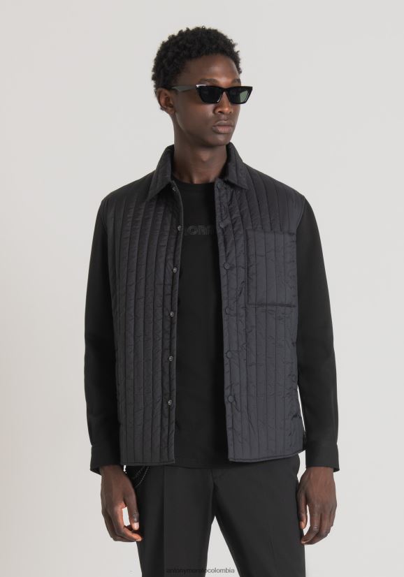 ropa hombres negro 24JL2B124 camisa regular fit de nailon acolchado y tejido en contraste Antony Morato