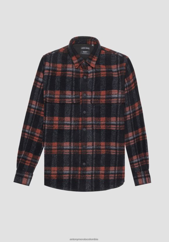 ropa hombres negro 24JL2B127 Camisa regular Munich de corte recto en tejido mixto cálido Antony Morato