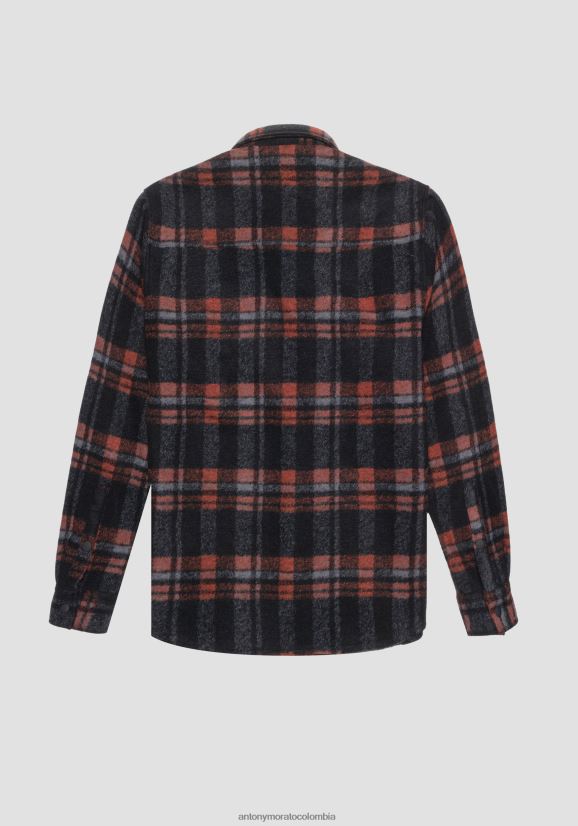 ropa hombres negro 24JL2B127 Camisa regular Munich de corte recto en tejido mixto cálido Antony Morato