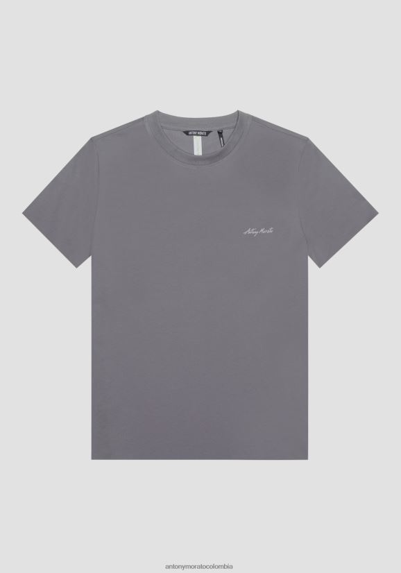 ropa hombres 9074 24JL2B142 Camiseta regular fit de viscosa sostenible con logo estampado Antony Morato