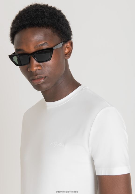 ropa hombres blanco 24JL2B143 Camiseta super slim fit de algodón elástico con logo estampado Antony Morato