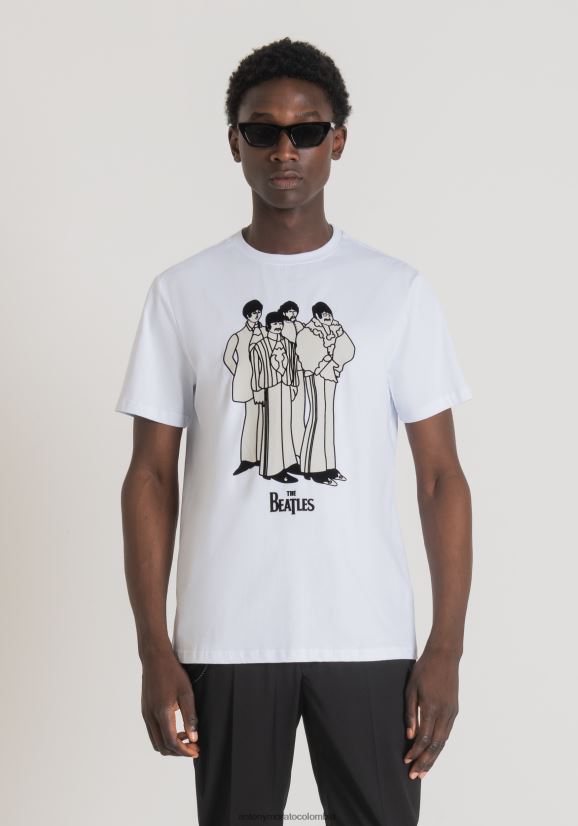 ropa hombres blanco 24JL2B167 camiseta regular fit 100% algodón con estampado de los beatles Antony Morato