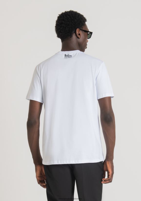 ropa hombres blanco 24JL2B167 camiseta regular fit 100% algodón con estampado de los beatles Antony Morato