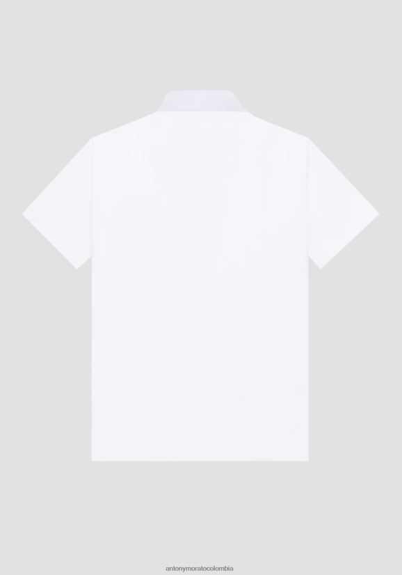 ropa hombres blanco 24JL2B180 Polo super slim fit de algodón elástico con parche con logo Antony Morato