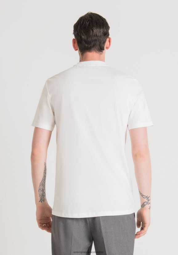 ropa hombres crema 24JL2B199 Camiseta regular fit de 100% algodón suave con estampado de pantera Antony Morato