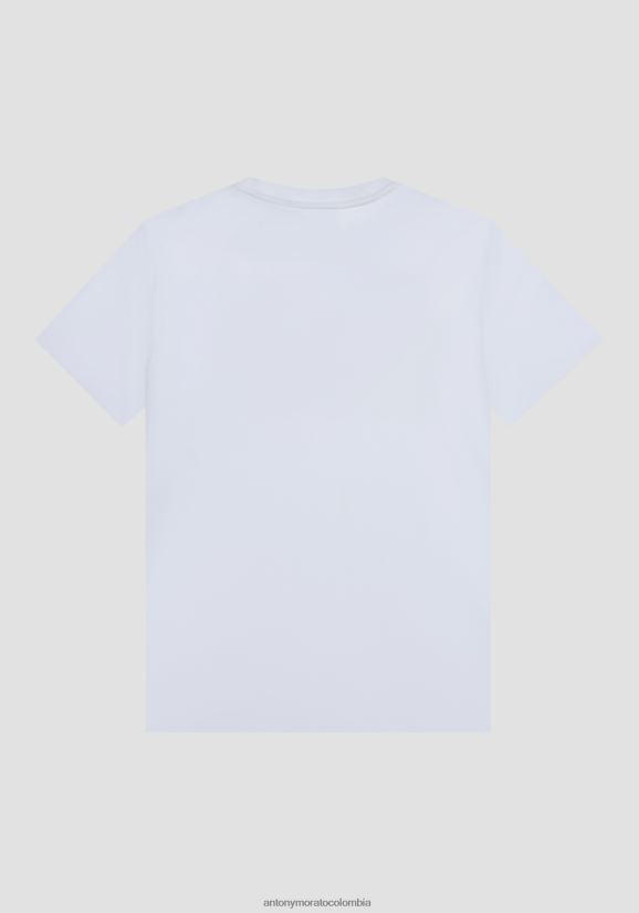 ropa hombres crema 24JL2B201 Camiseta regular fit de algodón con logo estampado efecto engomado Antony Morato
