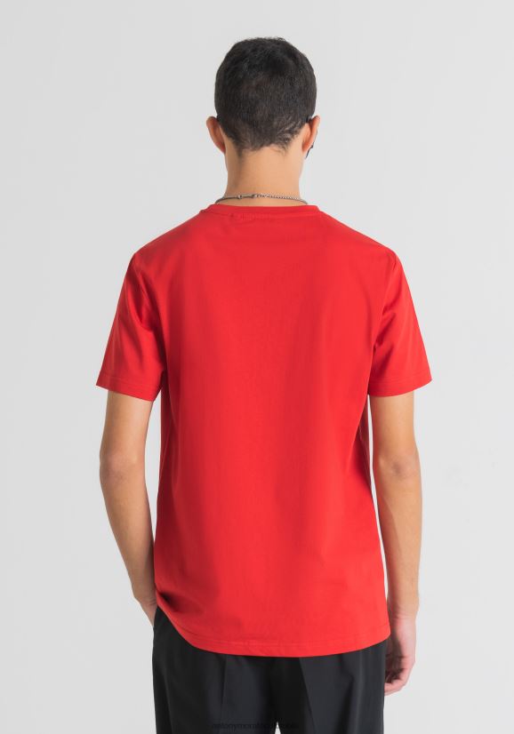 ropa hombres fuego rojo 24JL2B188 camiseta slim fit de puro algodón con estampado morato Antony Morato