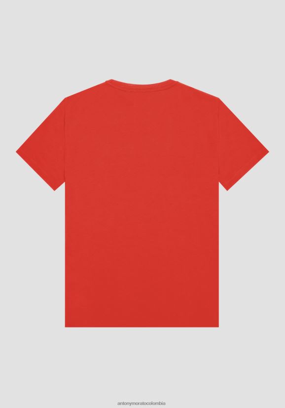 ropa hombres fuego rojo 24JL2B188 camiseta slim fit de puro algodón con estampado morato Antony Morato