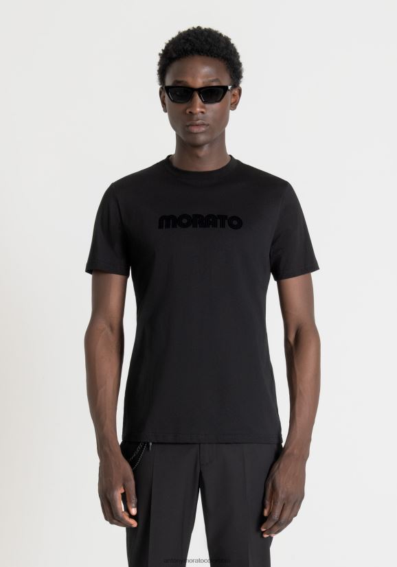 ropa hombres negro 24JL2B165 camiseta slim fit de 100% algodón con logo estampado Antony Morato