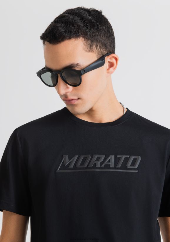 ropa hombres negro 24JL2B190 camiseta slim fit de puro algodón con estampado morato Antony Morato
