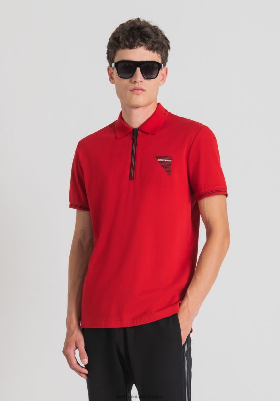ropa hombres rojo 24JL2B174 Polo slim fit de piqué de algodón mercerizado con logo estampado engomado Antony Morato