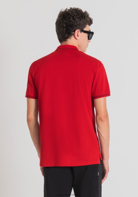 ropa hombres rojo 24JL2B174 Polo slim fit de piqué de algodón mercerizado con logo estampado engomado Antony Morato