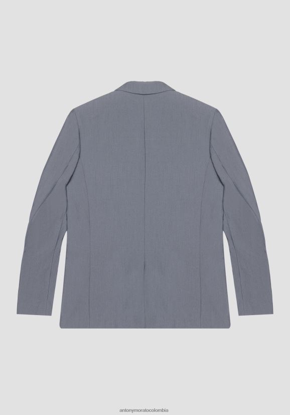 ropa hombres azul claro 24JL2B26 Chaqueta roger regular fit con doble botonadura en mezcla de algodón con efecto denim Antony Morato