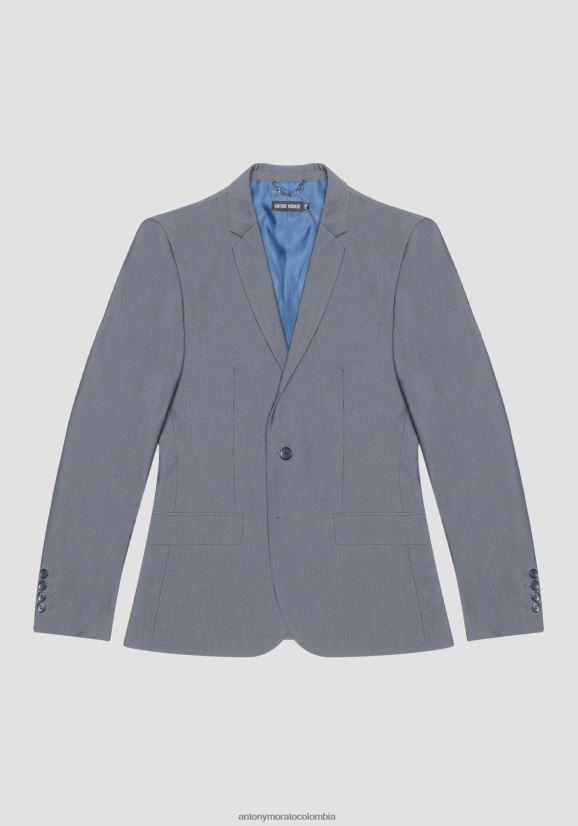 ropa hombres azul claro 24JL2B27 Chaqueta bonnie slim fit de tejido elástico de mezcla de viscosa Antony Morato