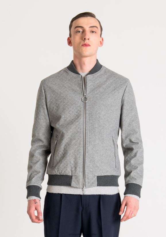 ropa hombres mezcla gris medio 24JL2B20 Cazadora bomber slim fit de sarga de mezcla de viscosa elástica Antony Morato