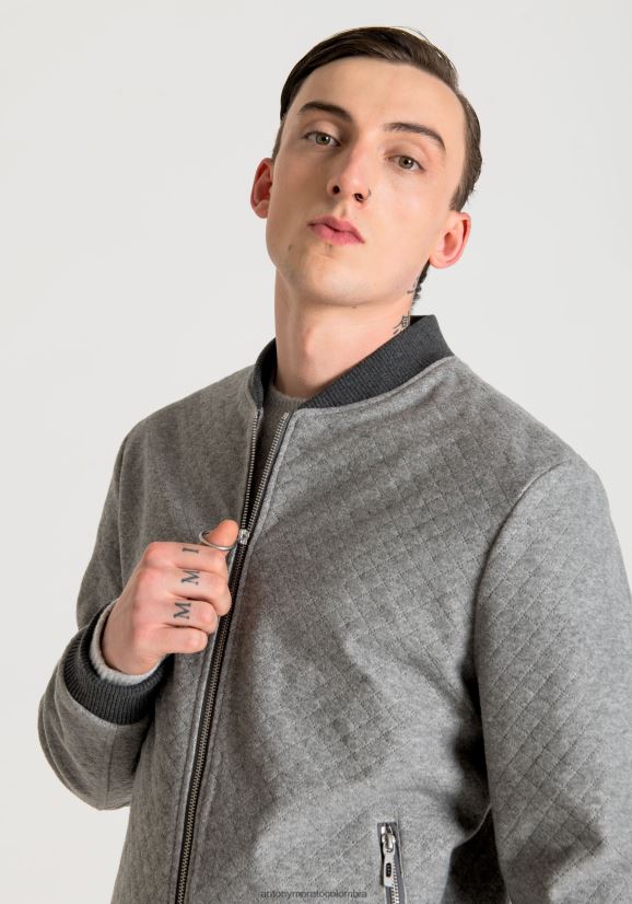 ropa hombres mezcla gris medio 24JL2B20 Cazadora bomber slim fit de sarga de mezcla de viscosa elástica Antony Morato