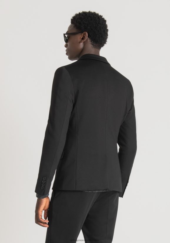 ropa hombres negro 24JL2B30 Chaqueta ashe de corte superentallado en tejido de mezcla de viscosa elástica de color liso Antony Morato
