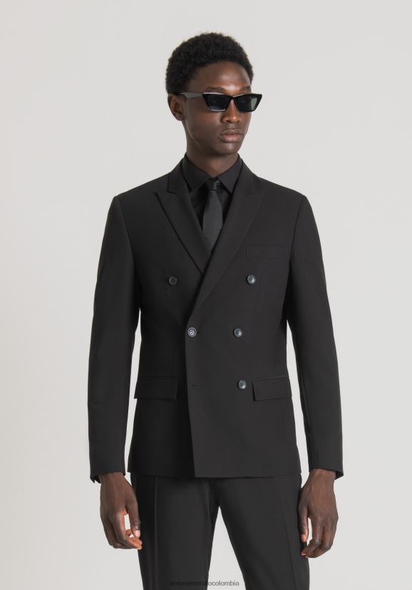 ropa hombres negro 24JL2B39 Chaqueta cruzada Kate Slim Fit en tejido elástico de mezcla de viscosa Antony Morato