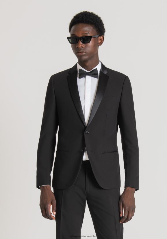 ropa hombres negro 24JL2B40 Chaqueta nina slim fit de tejido mixto de viscosa elástica con detalles de raso Antony Morato