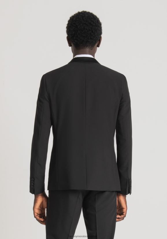 ropa hombres negro 24JL2B40 Chaqueta nina slim fit de tejido mixto de viscosa elástica con detalles de raso Antony Morato