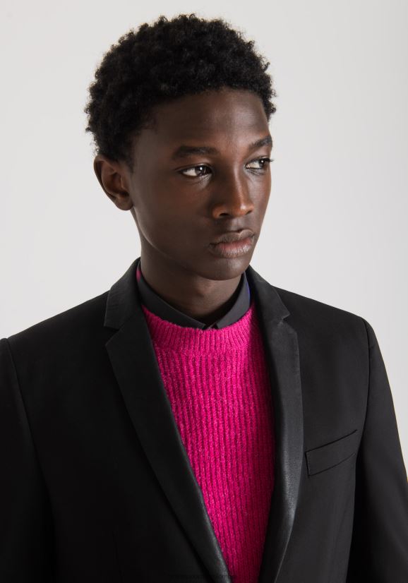 ropa hombres negro 24JL2B42 Chaqueta judy slim fit de tejido elástico con detalles de piel sintética en contraste Antony Morato