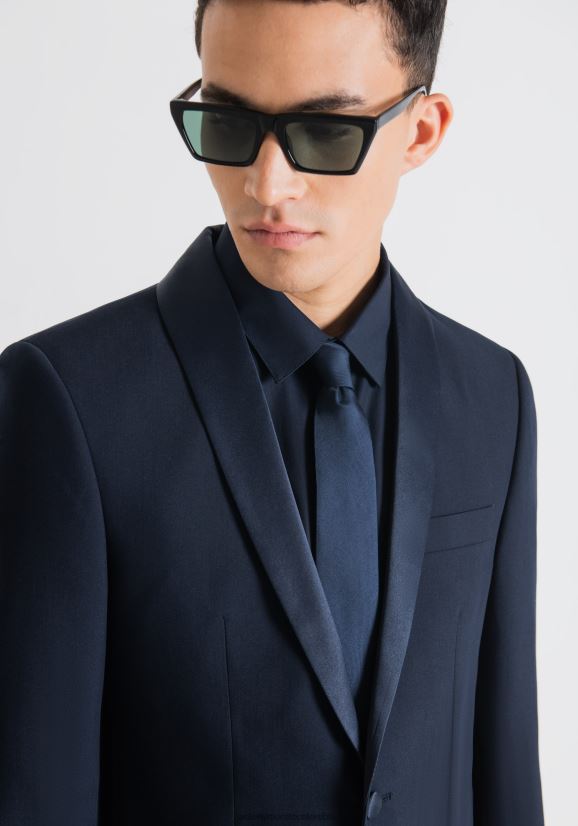 ropa hombres tinta azul 24JL2B44 Chaqueta roxanne slim fit de tejido elástico con detalles de satén Antony Morato