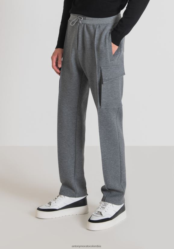 ropa hombres mezcla gris medio 24JL2B265 Pantalones de chándal de corte regular en neopreno elástico de mezcla de viscosa Antony Morato