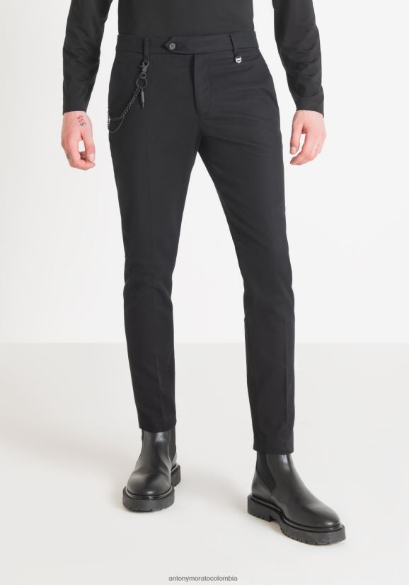 ropa hombres negro 24JL2B231 pantalones jagger carrot fit en tejido de algodón elástico Antony Morato