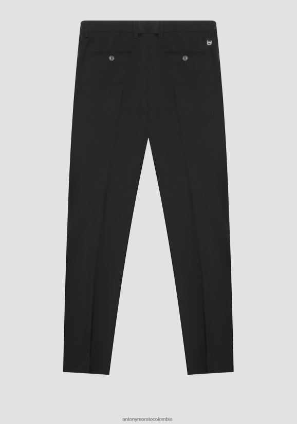 ropa hombres negro 24JL2B232 Pantalón nina slim fit de mezcla de viscosa elástica con detalles de satén Antony Morato