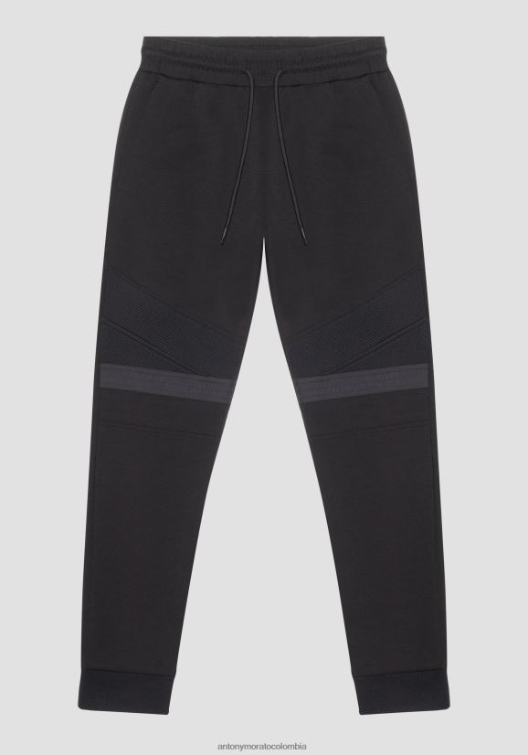 ropa hombres negro 24JL2B238 Pantalón super slim fit en tejido de mezcla de algodón con contraste en nailon shioze Antony Morato