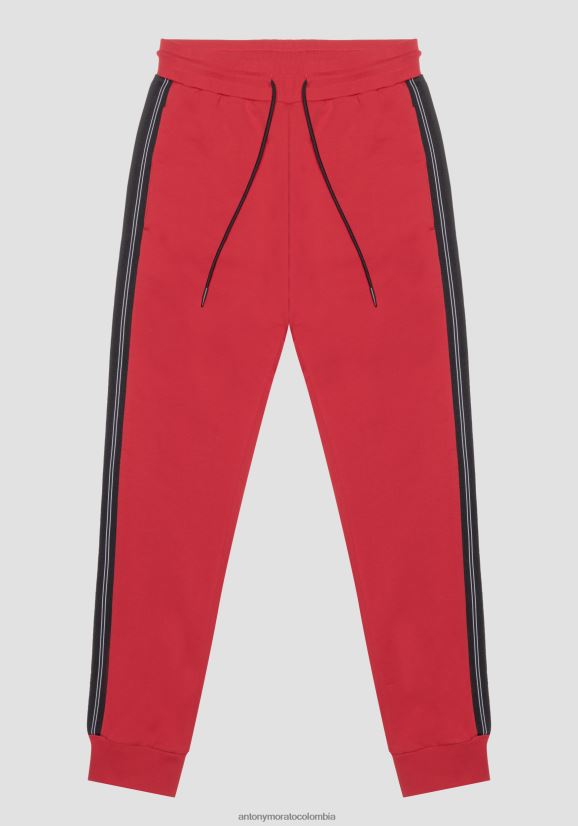 ropa hombres rojo 24JL2B274 Pantalón de chándal slim fit de algodón elástico con contraste de tejido técnico Antony Morato