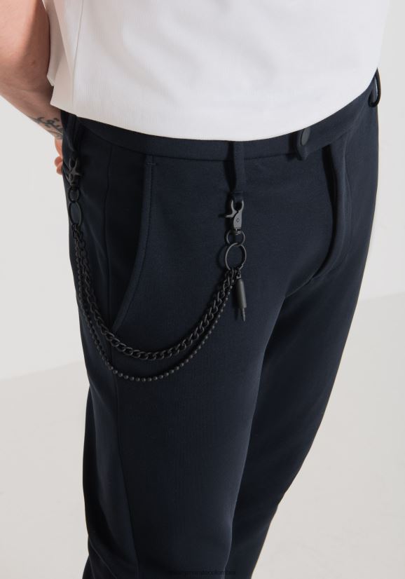 ropa hombres tinta azul 24JL2B257 Pantalones deportivos ajustados en mezcla de algodón con cierre de botón y bajo elástico Antony Morato