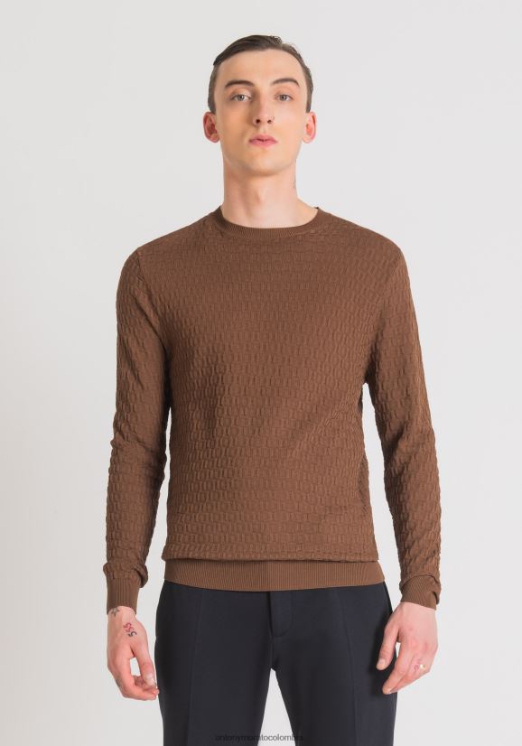 ropa hombres 2099 24JL2B84 Jersey regular fit de cuello alto en hilo de mezcla de viscosa y jacquard con nido de abeja Antony Morato