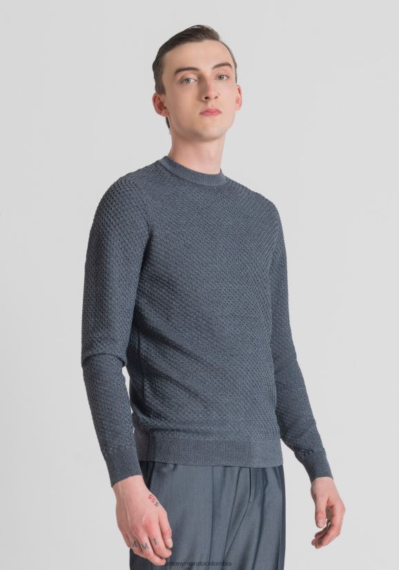 ropa hombres azul claro 24JL2B98 Jersey regular fit de hilo efecto denim Antony Morato